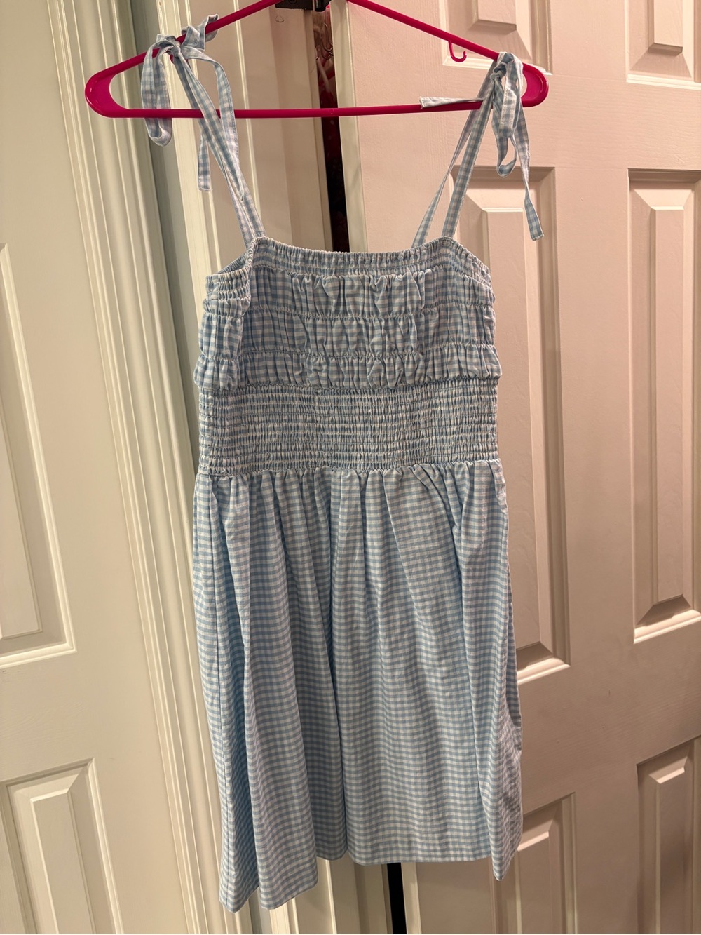 Forever 21 Light Blue and White Gingham Smocked Dress